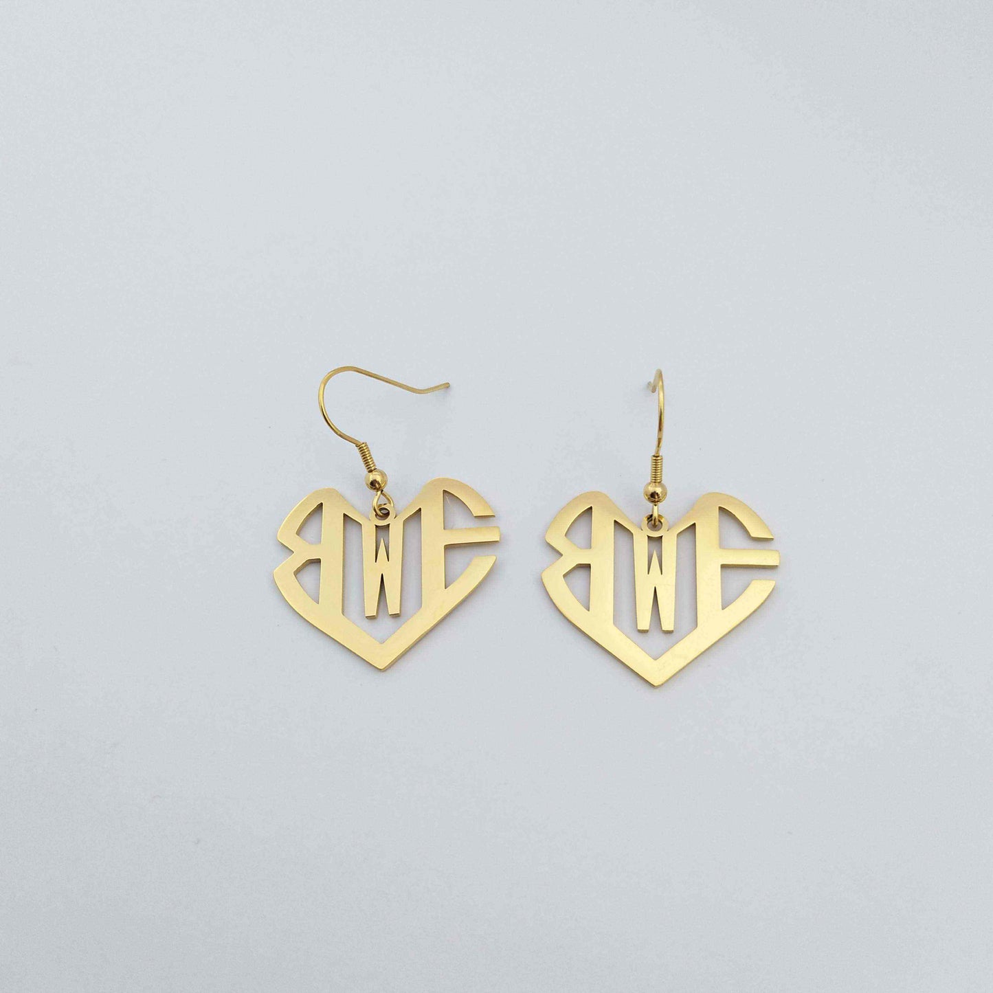 BWE 18k Gold Plated/Stainless Steel Fishhook Earrings with Logo